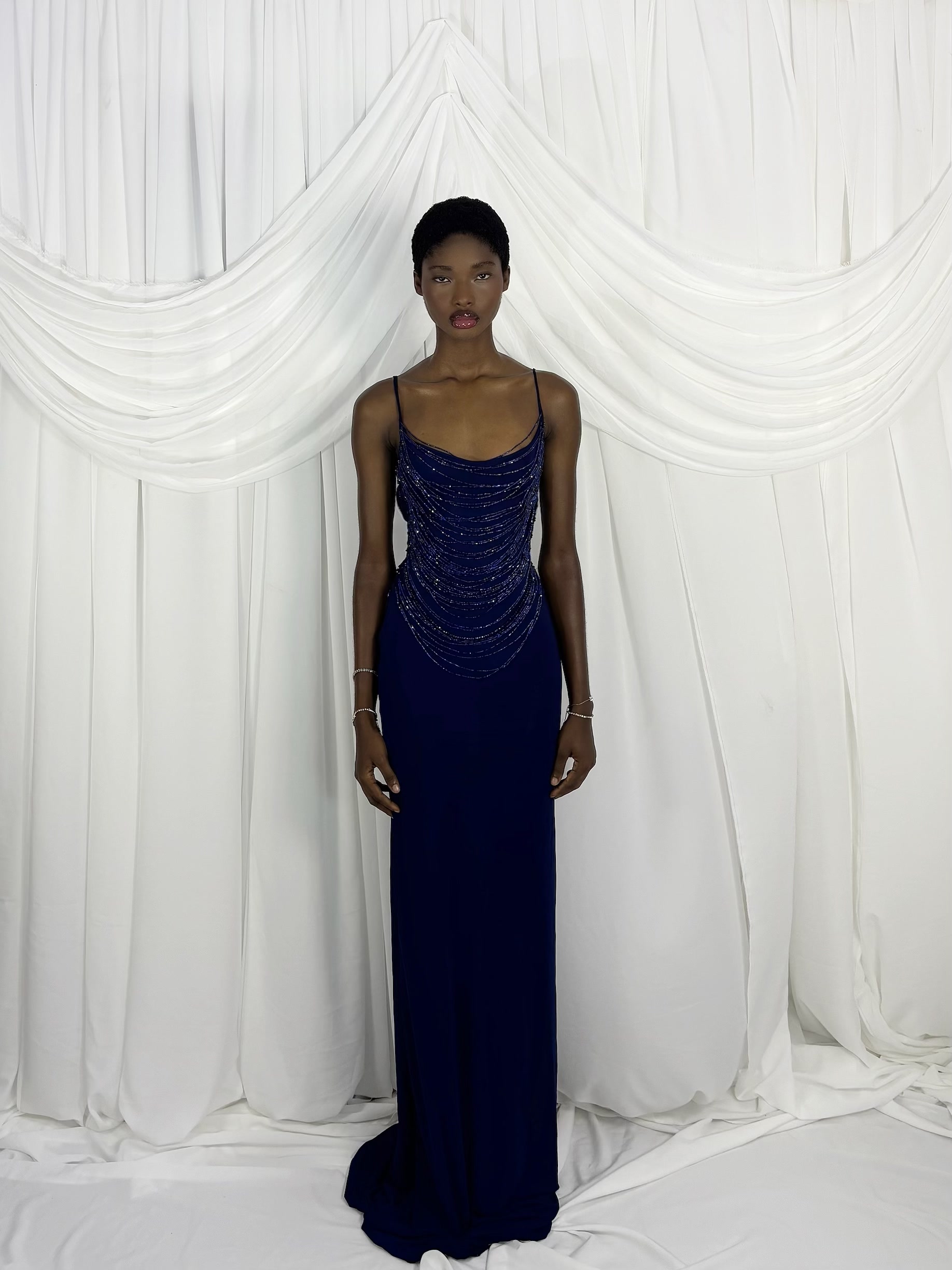 Velvet Evening Gown front studio portrait